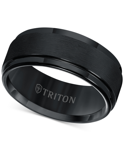 Shop Triton Brush Finish Edged Comfort Fit Band In Tungsten Carbide In Gray