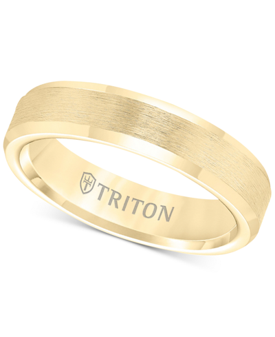 Shop Triton Bevel Edge Comfort Fit Band In Yellow Tungsten Carbide In Gray