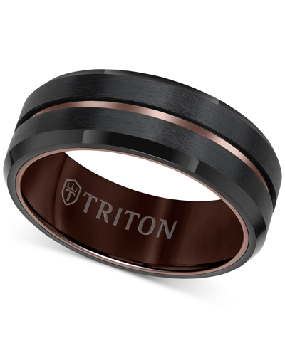 Shop Triton Men's Brush Finished Center Line Band In Black Tungsten Carbide In Gray