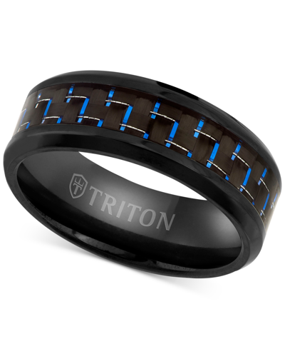 Shop Triton Men's Blue Carbon Fiber Inlay Comfort Fit Band In Black Titanium In Multi