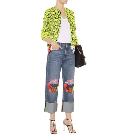 Shop Christopher Kane Wide-leg Jeans With Floral Appliqué