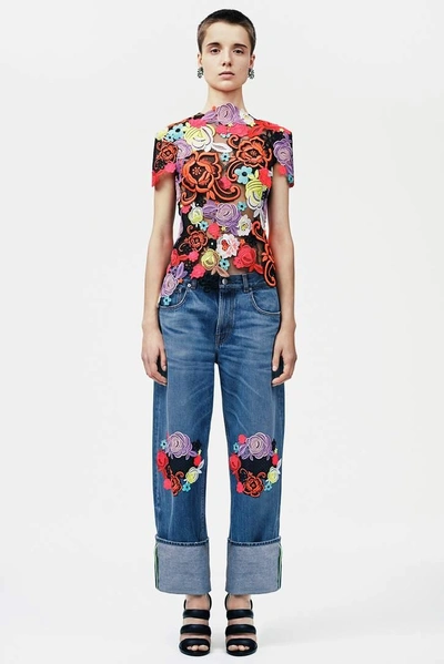 Shop Christopher Kane Wide-leg Jeans With Floral Appliqué