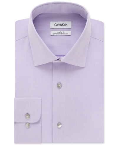 Shop Calvin Klein Men's Steel Classic-fit Non-iron Performance Herringbone Spread Collar Dress Shirt In Purple