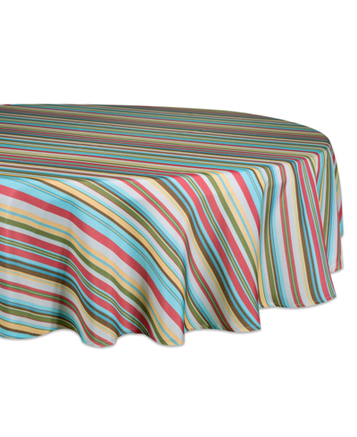 Shop Design Imports Summer Stripe Outdoor Tablecloth With Zipper 60" Round In Brown