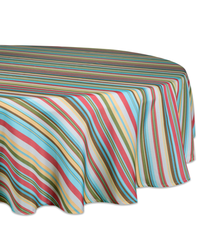 Shop Design Imports Summer Stripe Outdoor Tablecloth With Zipper 52" Round In Brown