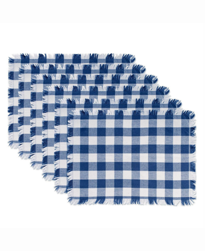 Shop Design Imports Navy Heavyweight Check Fringed Placemat Set Of 6 In Blue