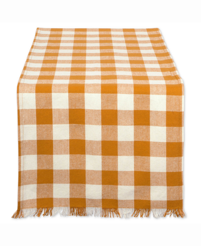 Shop Design Imports Heavyweight Check Fringed Table Runner In Orange
