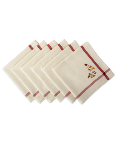 Shop Design Imports Embroidered Fall Leaves Corner With Border Napkin, Set Of 6 In Tan/beige