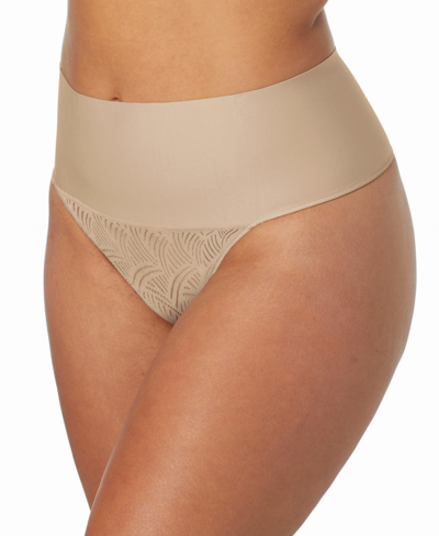 Shop Maidenform Tame Your Tummy Lace Thong Dm0049 In Tan/beige