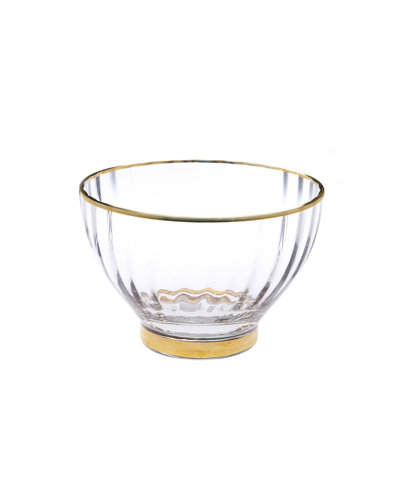 Shop Classic Touch 9" Glass Textured Salad Bowl With Vivid Gold Tone Rim And Base In Brown