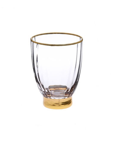 Shop Classic Touch Set Of 6 Straight Line Textured Stemless Wine Glasses With Vivid Gold Tone Base And Rim In Brown