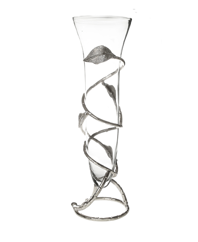 Shop Classic Touch Removable Glass Vase With Nickel Leaf Design Base In Brown