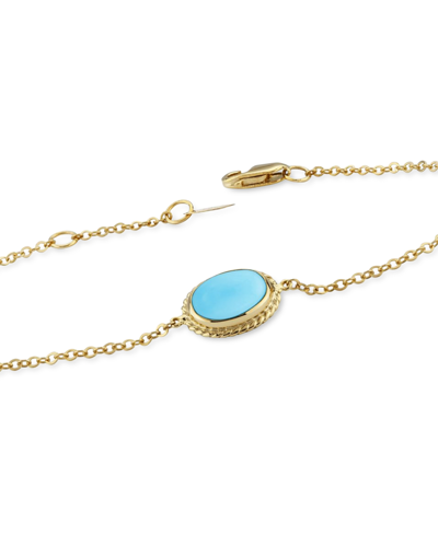 Shop Macy's Genuine Sleeping Beauty Turquoise Chain Bracelet In 14k Yellow Gold In Blue
