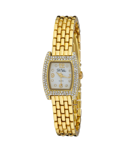 Shop Bob Mackie Women's Gold-tone Alloy Bracelet Panther Link Square Stone Bezel Watch, 23mm