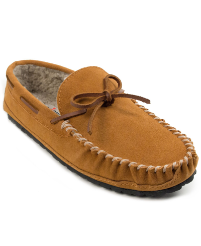 Shop Minnetonka Men's Casey Lined Suede Moccasin Slippers Men's Shoes In Tan/beige