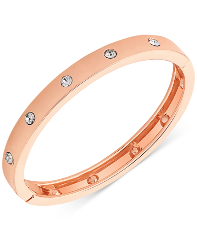 Shop Guess Rose Gold-tone Hinge Bracelet With Clear Stones