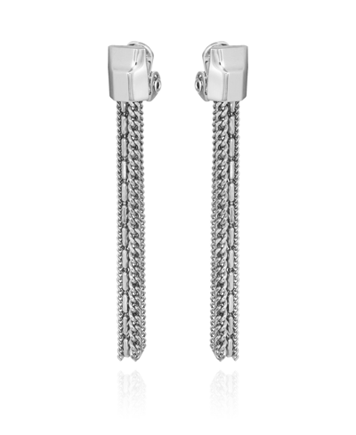 Shop Vince Camuto Silver-tone Mixed Chain Tassel Clip-on Drop Earrings