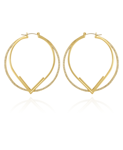 Shop Vince Camuto Gold-tone Double Hoop V Pave Earrings