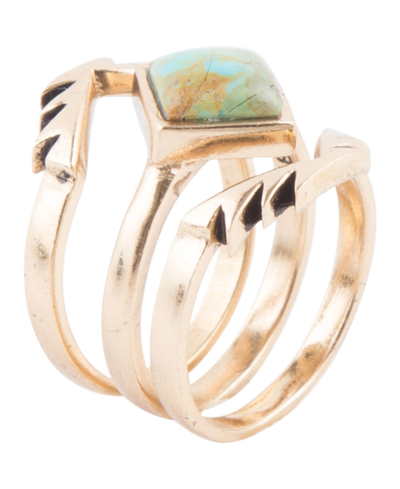 Shop Barse Women's Aztec Bronze And Genuine Turquoise Stack Ring Set, 3 Piece In Blue