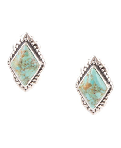 Shop Barse Dainty Sterling Silver And Genuine Turquoise Stud Earrings In Blue