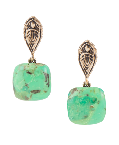 Shop Barse Ornate Bronze And Genuine Lime Turquoise Drop Earrings In Green