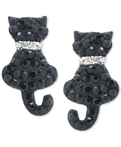 Shop Giani Bernini Crystal Cat Stud Earrings In Sterling Silver