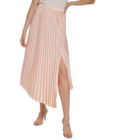 Shop Dkny Women's Pull-on Asymmetrical Hem Pleated Skirt In Tan/beige