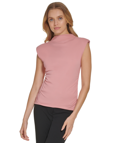 Shop Dkny Women's Mock Neck Extended-shoulder Top In Pink
