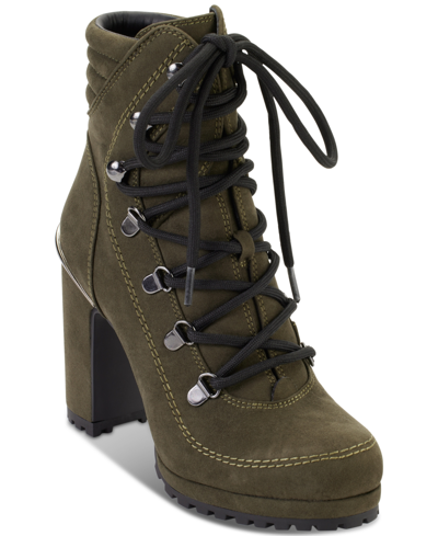 Shop Dkny Women's Lenni Lace-up Platform Block-heel Boots In Green