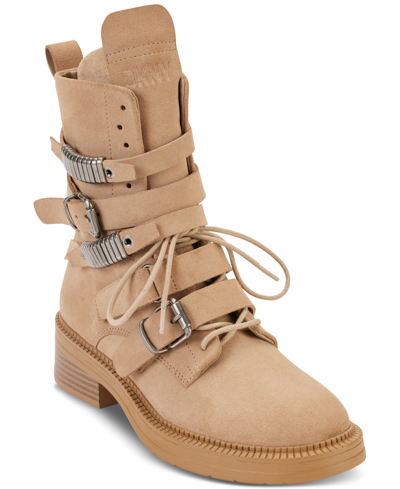 Shop Dkny Women's Ita Buckled Boots In Tan/beige
