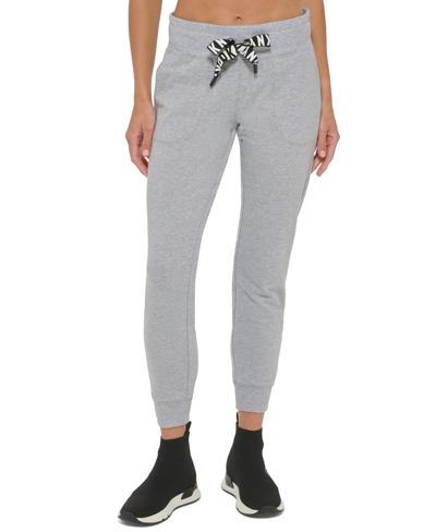 Shop Dkny Sport Women's Logo-drawstring Jogger Pants In Silver
