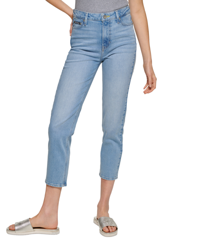 Dkny Jeans Rivington Slim Straight Cropped Raw-hem Jeans In Pale Wash