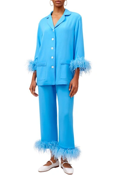 Sleeper Party Feather trimmed Pyjama Set In Blue ModeSens