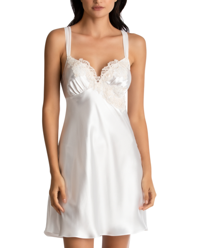 Shop Linea Donatella Sonya Embellished Bridal Satin Chemise Nightgown In Ivory/cream