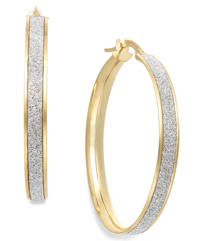 Shop Italian Gold Glitter Hoop Earrings In 14k Gold (30mm) In Yellow