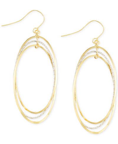 Shop Italian Gold Two-tone Oval Hoop Earrings In 14k Gold