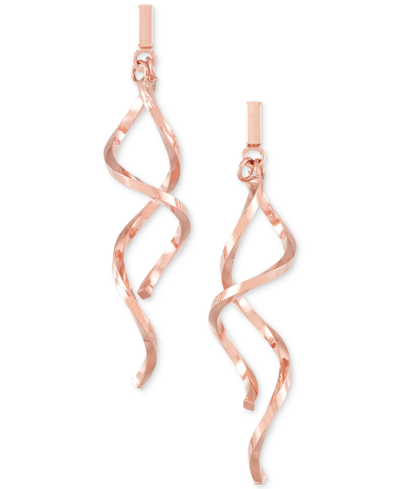 Shop Italian Gold Twisty Bar Drop Earrings In 14k Rose Gold In Pink