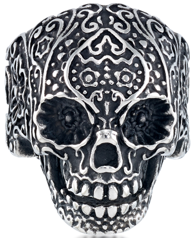 Shop Andrew Charles By Andy Hilfiger Men's Ornamental Skull Ring In Oxidized Stainless Steel