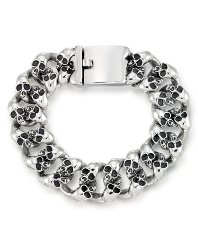Shop Andrew Charles By Andy Hilfiger Men's Multi Skull Link Bracelet In Stainless Steel In White