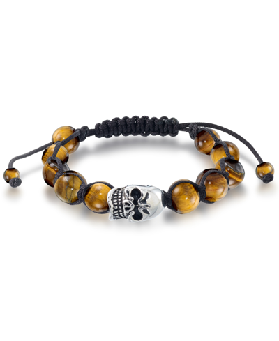 Shop Andrew Charles By Andy Hilfiger Men's Onyx Bead Skull Bolo Bracelet In Stainless Steel (also In Tige In Brown