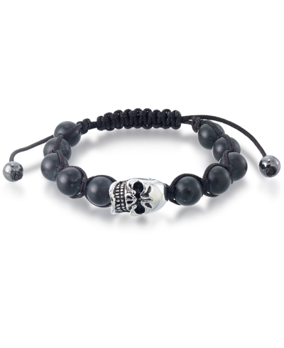 Shop Andrew Charles By Andy Hilfiger Men's Onyx Bead Skull Bolo Bracelet In Stainless Steel (also In Tige In Black