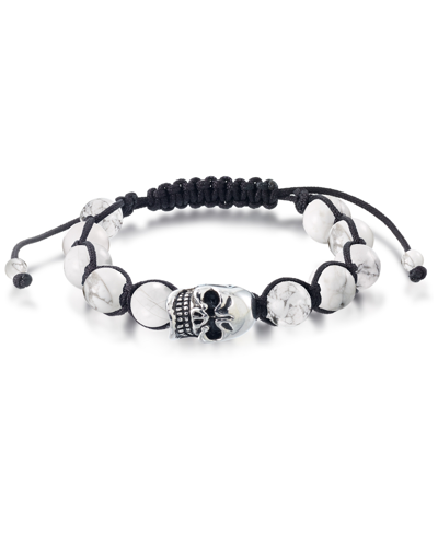 Shop Andrew Charles By Andy Hilfiger Men's Onyx Bead Skull Bolo Bracelet In Stainless Steel (also In Tige In White