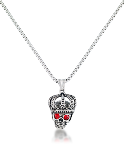 Shop Andrew Charles By Andy Hilfiger Men's Red Cubic Zirconia King Skull 24" Pendant Necklace In Stainles