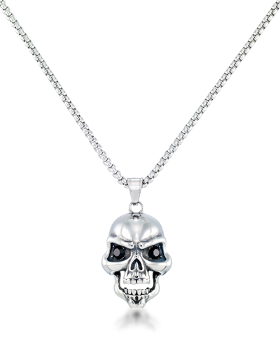 Shop Andrew Charles By Andy Hilfiger Men's Black Cubic Zirconia Skull 24" Pendant Necklace In Stainless S