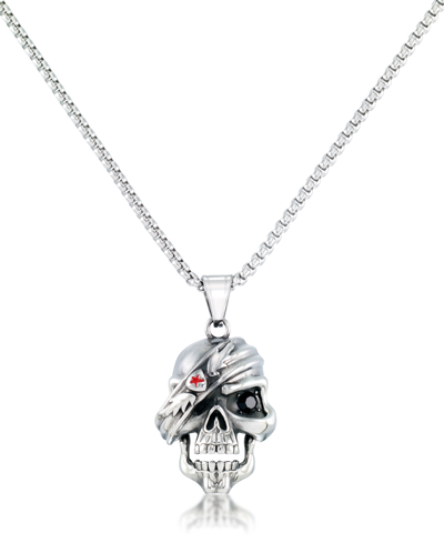 Shop Andrew Charles By Andy Hilfiger Men's Cubic Zirconia Pirate Skull 24" Pendant Necklace In Stainless