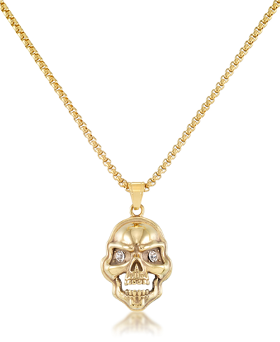 Shop Andrew Charles By Andy Hilfiger Men's Cubic Zirconia Signature Skull 24" Pendant Necklace In Black I In Gold