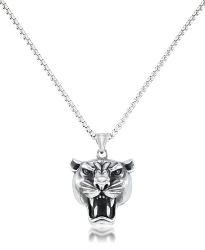 Shop Andrew Charles By Andy Hilfiger Men's Panther Head 24" Pendant Necklace In Stainless Steel
