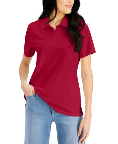 Shop Karen Scott Petite Knit Cotton Polo, Created For Macy's In Red