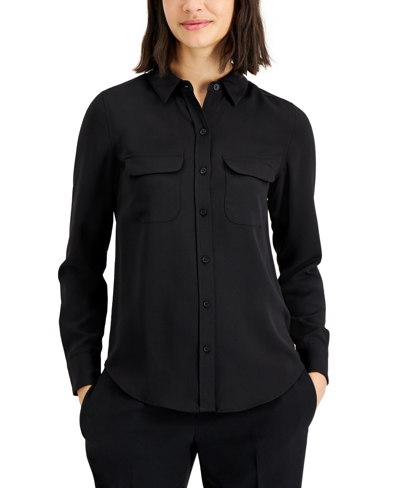 Shop Alfani Women's Button-front Shirt, Created For Macy's In Black