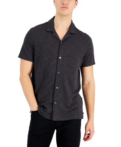 Shop Alfani Men's Slub Pique Textured Short-sleeve Camp Collar Shirt, Created For Macy's In Black
